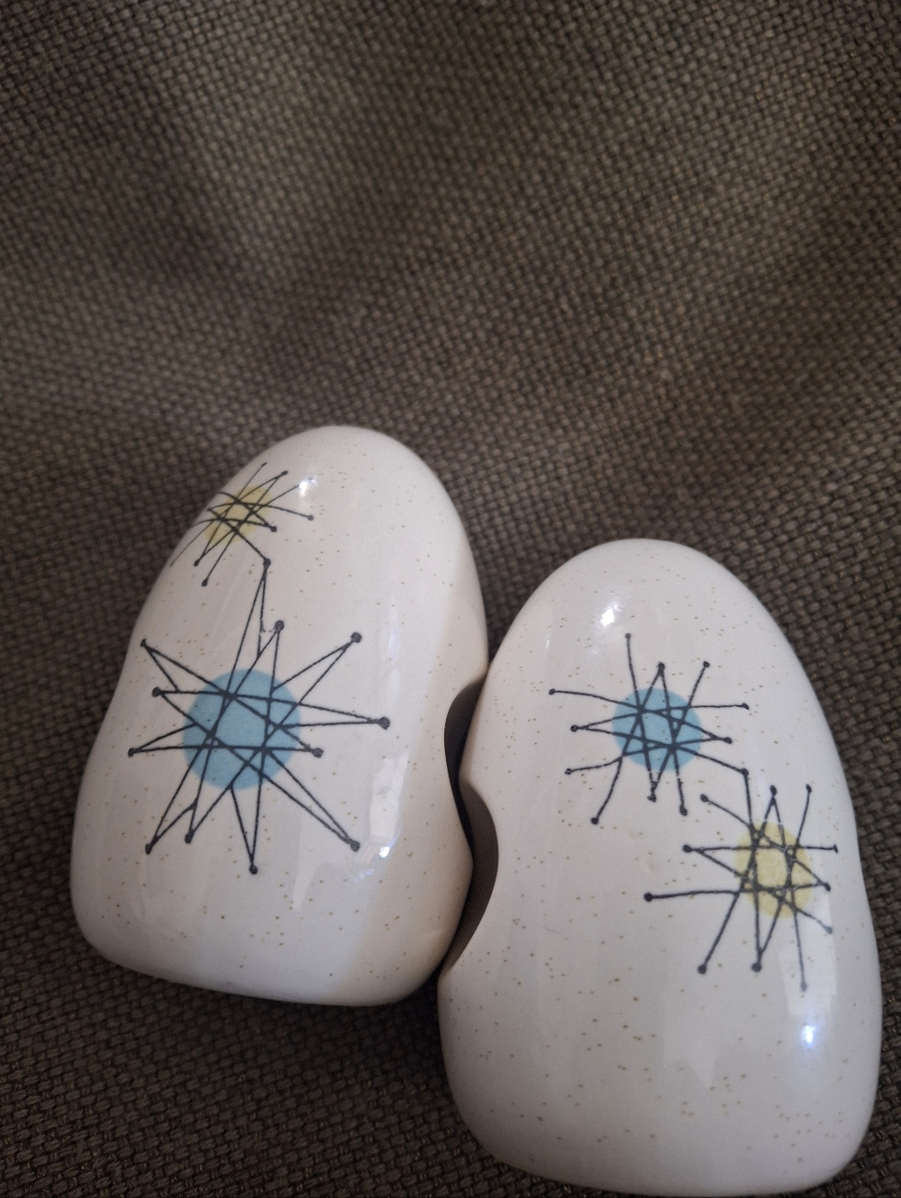 Franciscan Ceramic Mid-Century Starburst Salt and Pepper Shakers  White and Blue - Picture 3 of 5